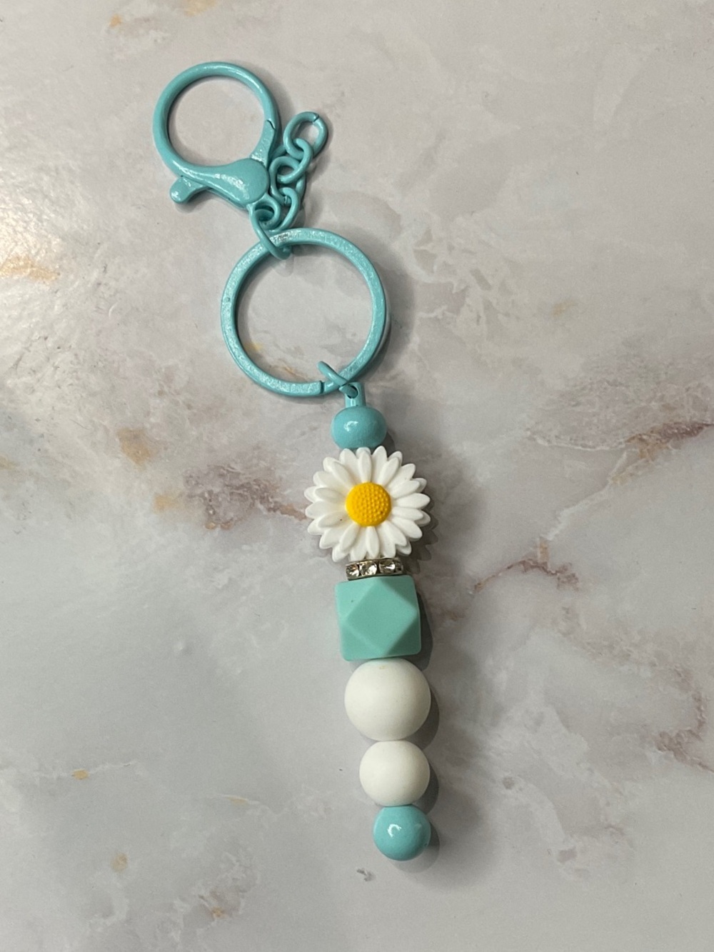 Hand Crafted Aqua Daisy Bead Bag Charm